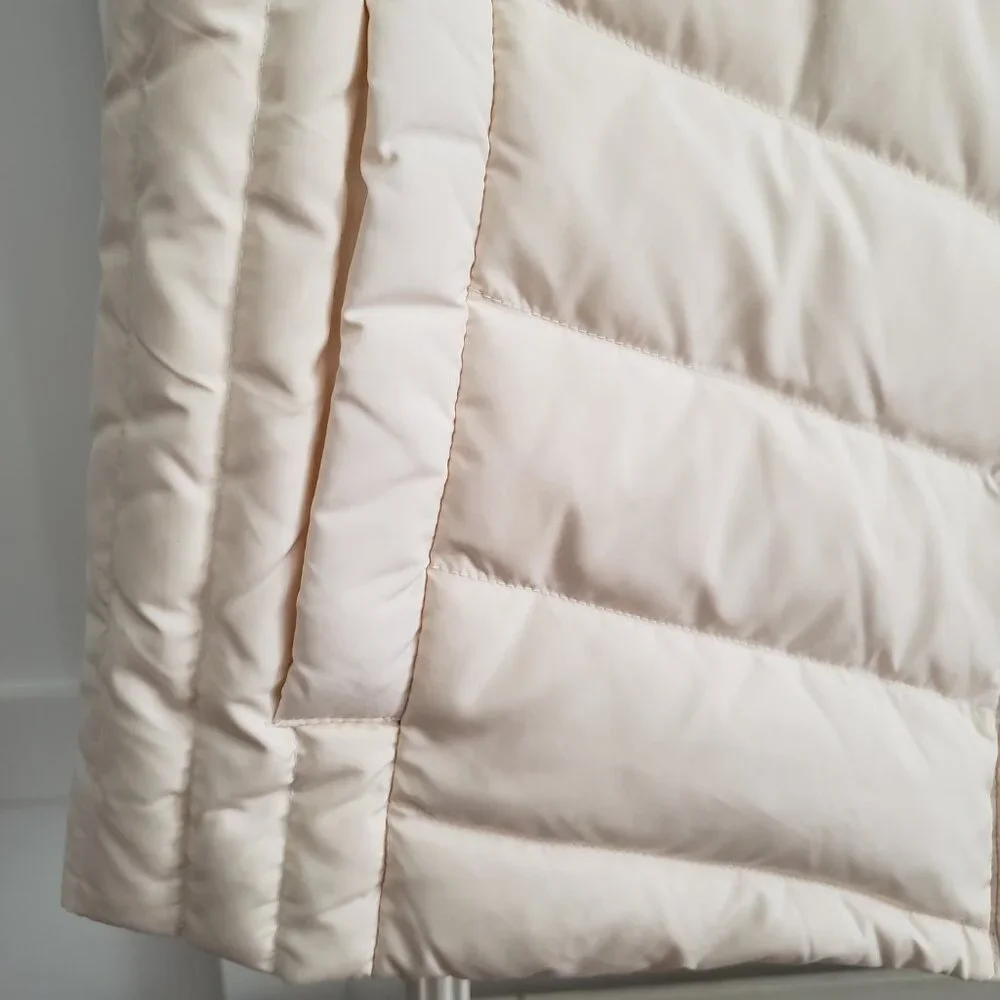 BNWT TALBOTS Faux Fur Collar Down Puffer Vest in ivory earthy camel collar (M) - Picture 6 of 11